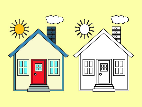 Download Beige House and Sun Kids Coloring Vector - Premium Bundle