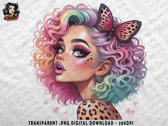 Download Rainbow Curly Girl with Butterfly - Rainbow Collection