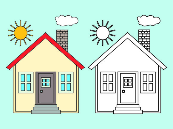 Download Red and White House Kids Coloring Vector - Premium Resources