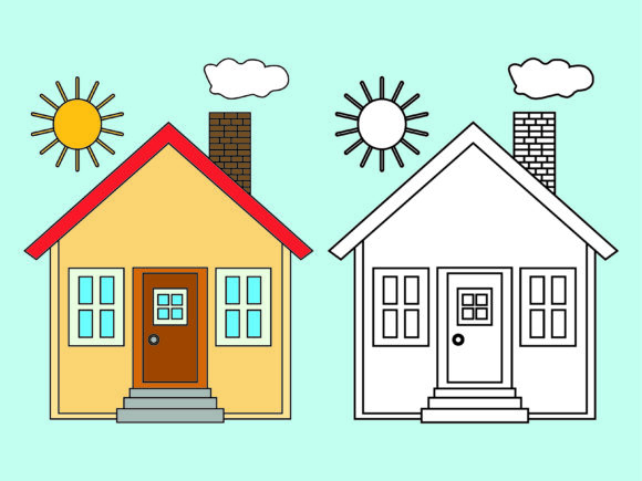 Download House with Sun Kids Coloring Vector - Premium Resources