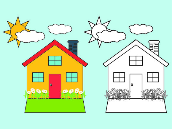 Download Yellow House with Sun Kids Coloring - Premium Resources