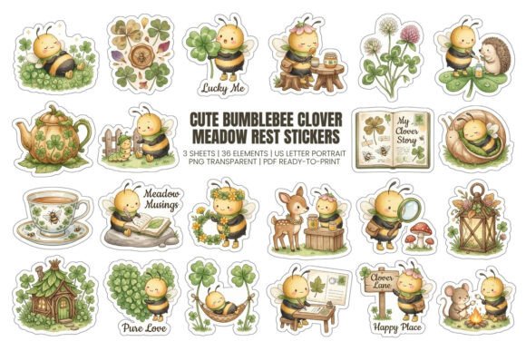 Download Cute Bumblebee Clover Meadow Stickers - Sticker Collection