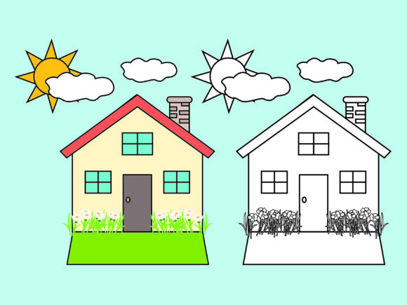 Download Beige House and Sun Kids Coloring Vector - Premium Resources